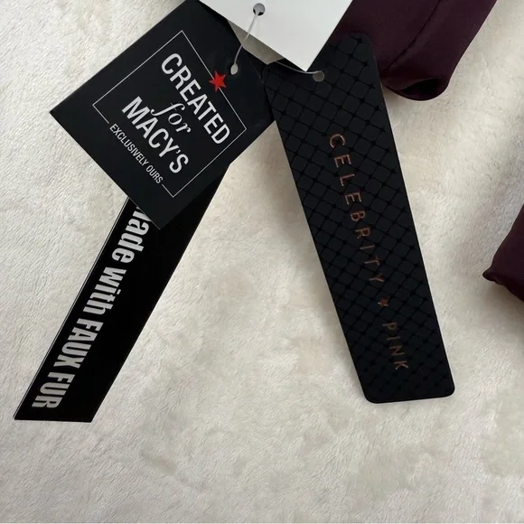 CELEBRITY PINK Women’s size XS Dark Mulberry Hooded Puffer Jacket faux fur NWT - Picture 5 of 8